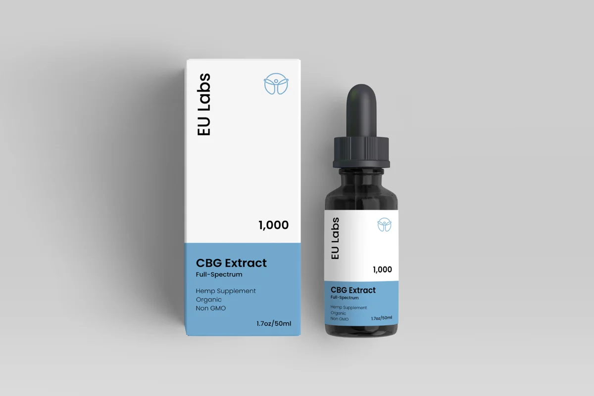 Front of a 50ml CBG oil bottle, 1000mg cannabigerol